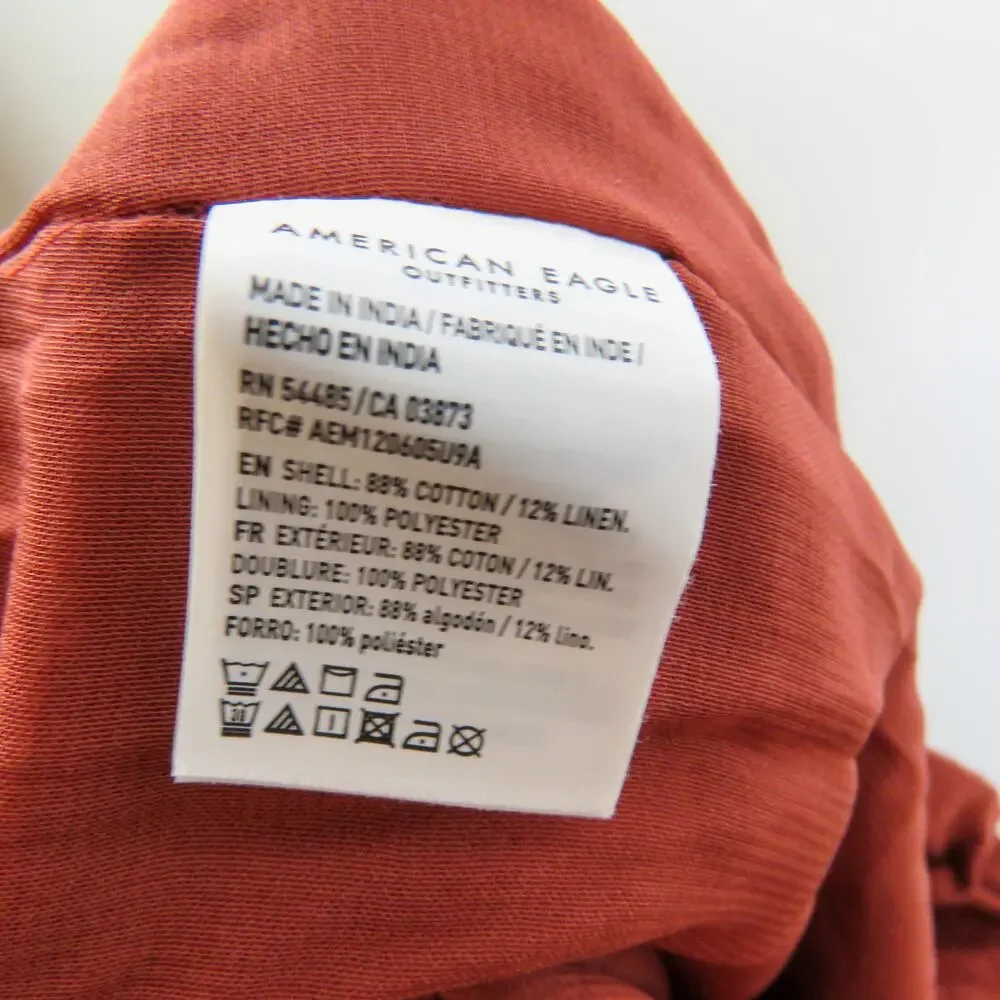 American Eagle Red Button Down High Rise Paperbag Tie Skirt Extra Small